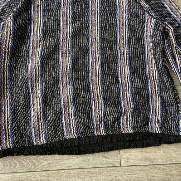 Anthropologie Current  Air Black Tweed Stripe Fringe Top - Picture 14 of 16